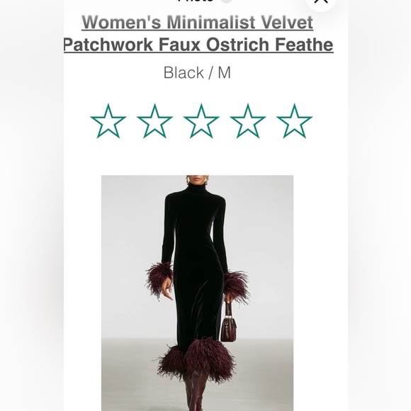 MODESEES velvet faux ostrich feather dress. - Picture 3 of 8